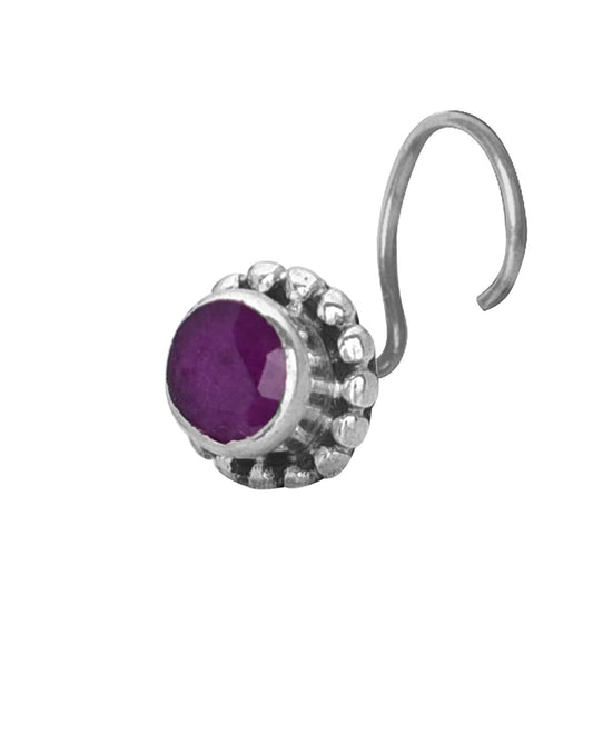 Precious Stone Ruby Small Nose Pin/Stud with wire in 92.5 Sterling Silver