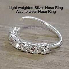 Designer White Cubic Zirconia CZ nose Ring in 92.5 Silver