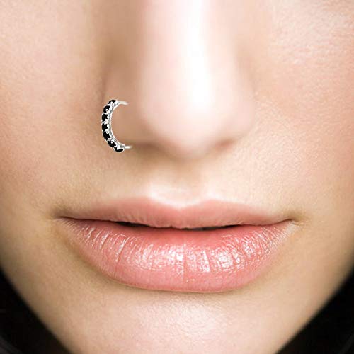 Designer Black Cubic Zirconia CZ nose Ring in 92.5 Silver