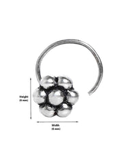 Designer Round Flower Nose Pin with wire in 92.5 Silver