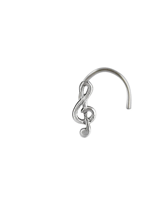 Designer Musical Note Shape Nose Pin with wire in 92.5 Oxidized Silver