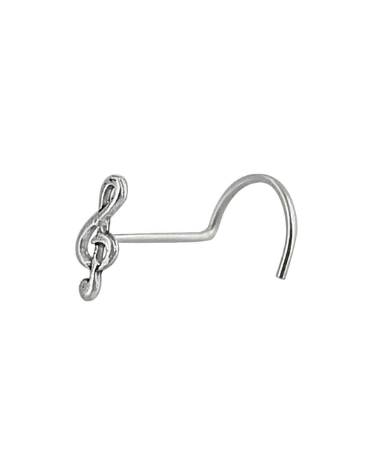 Designer Musical Note Shape Nose Pin with wire in 92.5 Oxidized Silver