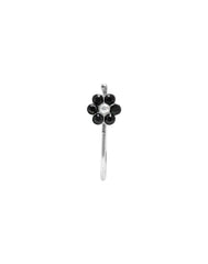 92.5 Sterling Silver Flower Clip on Nose Pin with Black Cubic Zirconia Stones