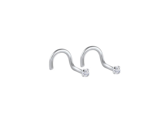 Pair of 92.5 Sterling Silver Dot Size White CZ Stone Nose Pin