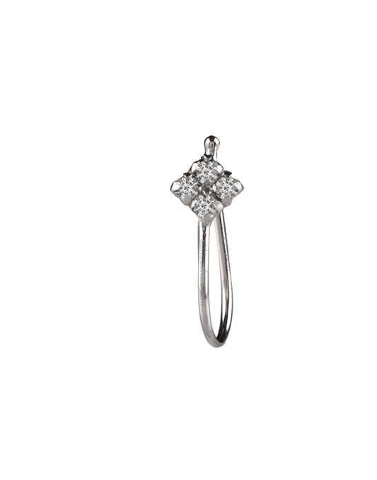 Light Weighted Clip on Nose Pin in 92.5 Silver and White Cubic Zirconia Stones