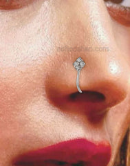 Light Weighted Clip on Nose Pin in 92.5 Silver and White Cubic Zirconia Stones
