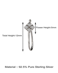 Light Weighted Clip on Nose Pin in 92.5 Silver and White Cubic Zirconia Stones