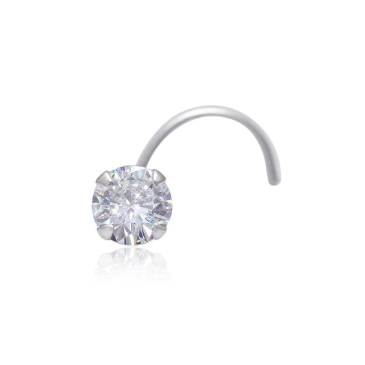 Round 4 MM White CZ Nose Pin with wire in 92.5 Silver