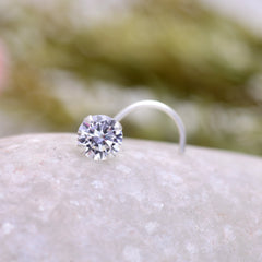 Round 4 MM White CZ Nose Pin with wire in 92.5 Silver