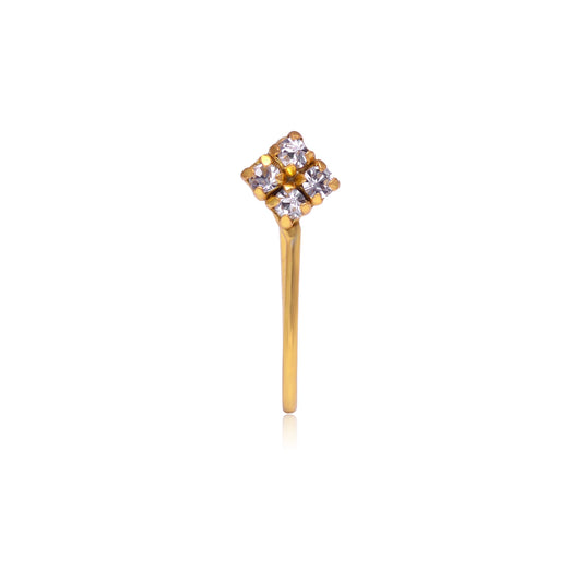Gold Plated Light Weighted Clip on Nose Pin in 92.5 Silver and White Cubic Zirconia Stone