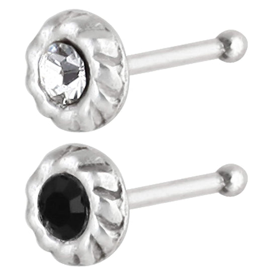 92.5 Sterling Silver Combo of White and Black Cz Nose Stud
