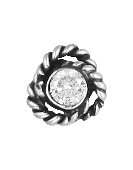 Knot Shape Nose Stud in 92.5 Oxidized Silver and White Cz Stone