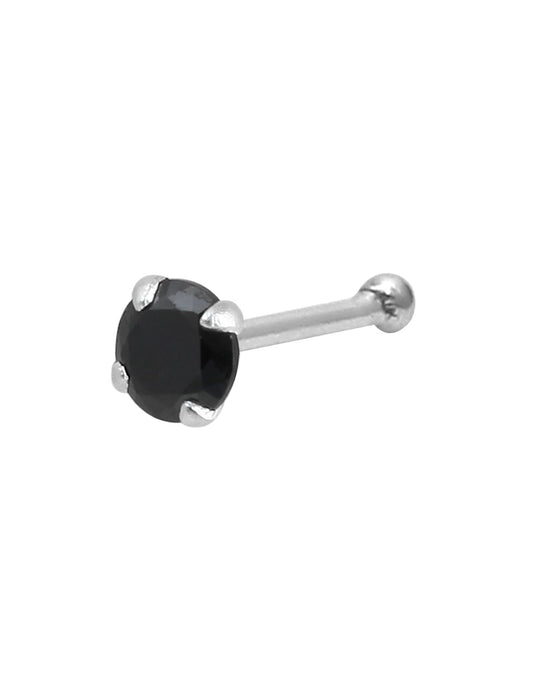 Black CZ Nose Stud in 92.5 Silver and 4 mm Cz stone