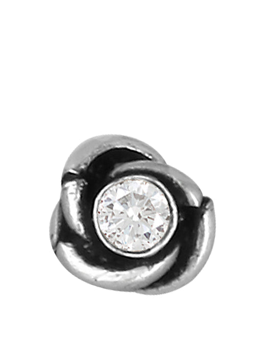 Knot Shape Nose Stud in 92.5 Oxidized Silver and Dot size CZ stone