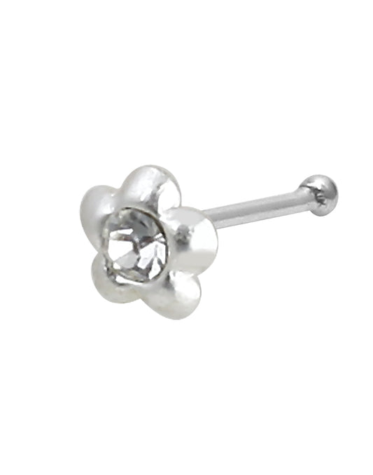 Tiny Flower Shape Nose Stud in 92.5 Silver with White CZ