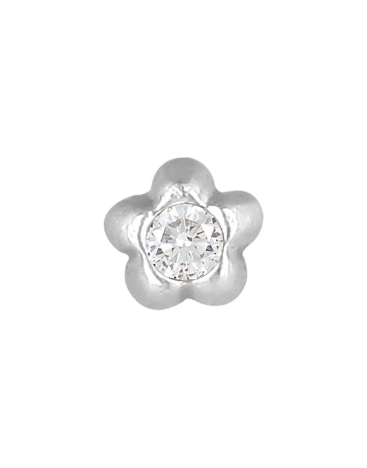 Tiny Flower Shape Nose Stud in 92.5 Silver with White CZ