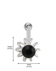 Combo of 92.5 Sterling Silver Flower Shape with White and Black Cz Nose Stud