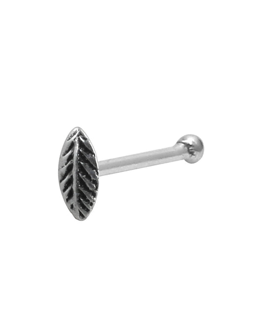 Small Leaf shape Nose Stud in 92.5 Oxidized Silver