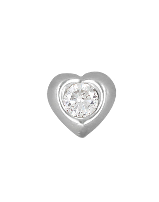 Small Heart Nose Stud in 92.5 Silver and White Cz
