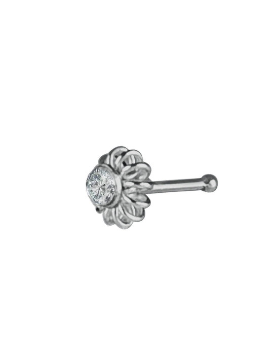 Small and Dot Size CZ in flower shape Nose Stud in 92.5 Silver