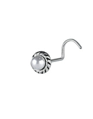 Designer Nose Pin in 92.5 Sterling Oxidized Silver and Pearl