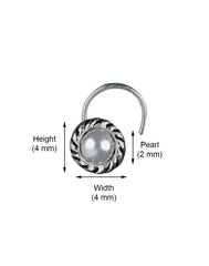 Designer Nose Pin in 92.5 Sterling Oxidized Silver and Pearl