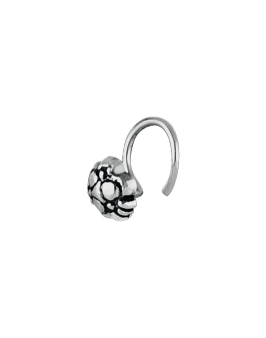 Small Flower Nose Pin in 92.5 Sterling Oxidized Silver
