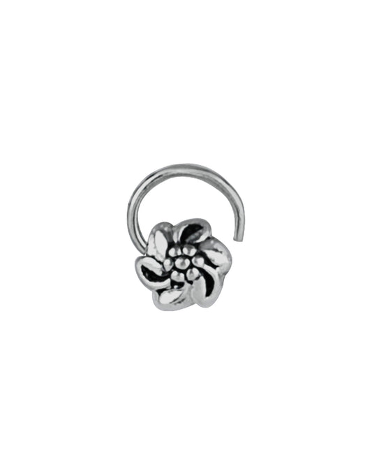 Flower Shape Nose Pin in 92.5 Sterling Oxidized Silver