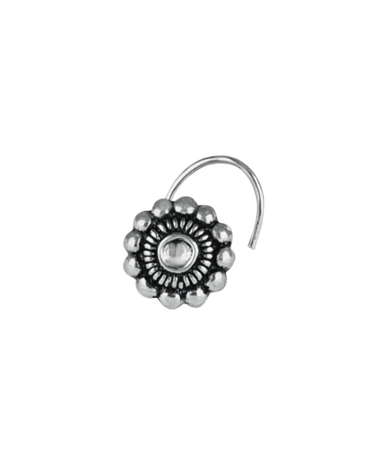 Tribal look Flower Shape Nose Pin in 92.5 Sterling Oxidized Silver