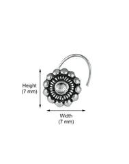 Tribal look Flower Shape Nose Pin in 92.5 Sterling Oxidized Silver