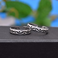 925 Sterling Silver Pair of Trendy Oxidized Adjustable Toe Rings