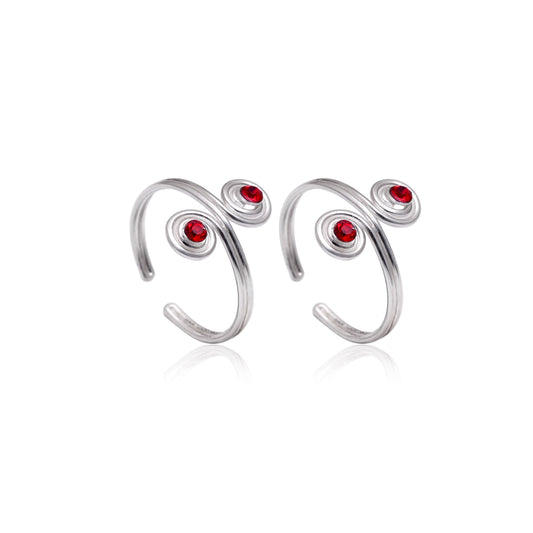 Front Open pair of Red Crystal Toe Rings for Women