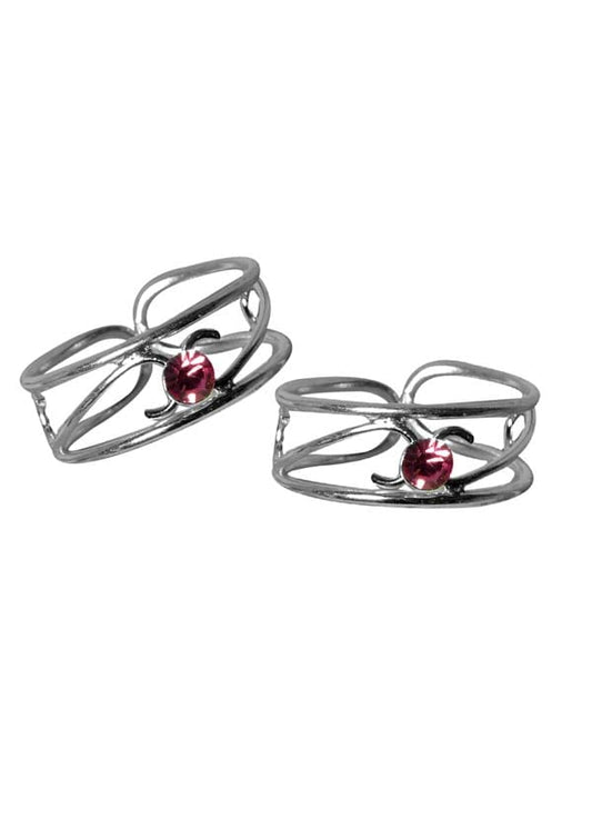 Designer pair of Pink Cubic Zirconia Toe Rings in 925 Silver