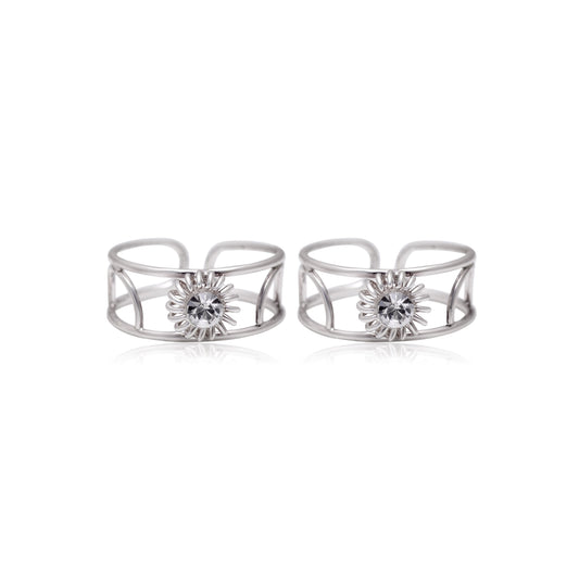 Designer pair of White Crystal Floral Toe Rings|