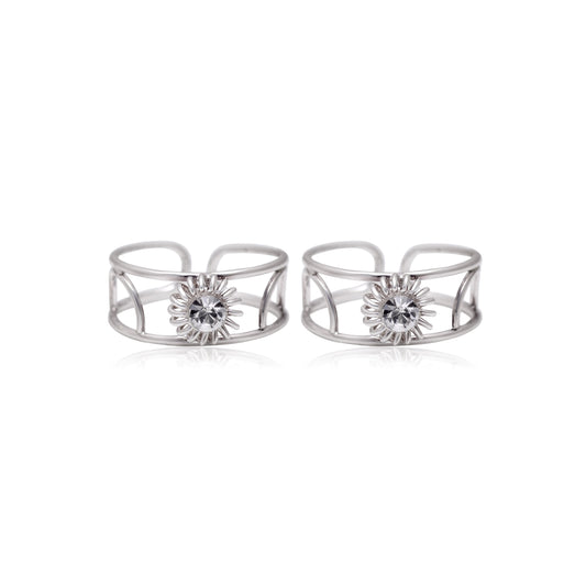 Designer pair of White Crystal Floral Toe Rings|