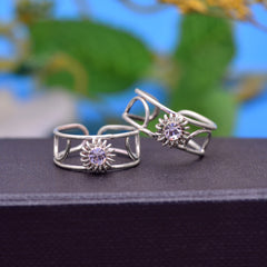 Designer pair of White Crystal Floral Toe Rings|