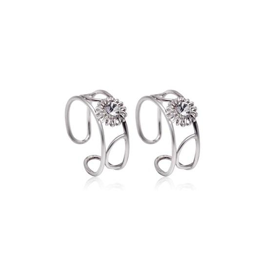 Designer pair of White Crystal Floral Toe Rings|