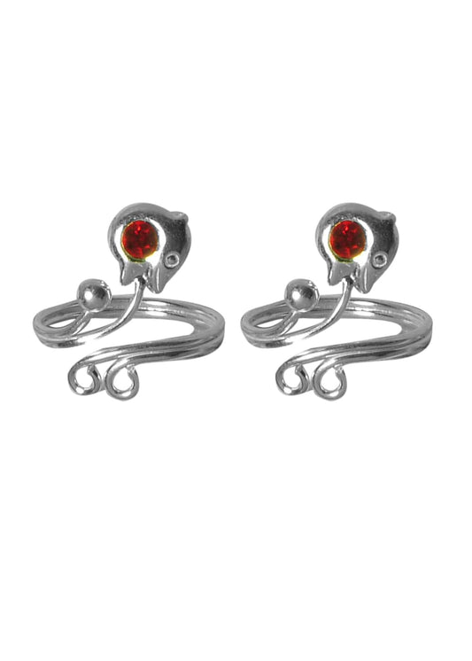 Designer pair of Red Cubic Zirconia Toe Rings in 925 Silver