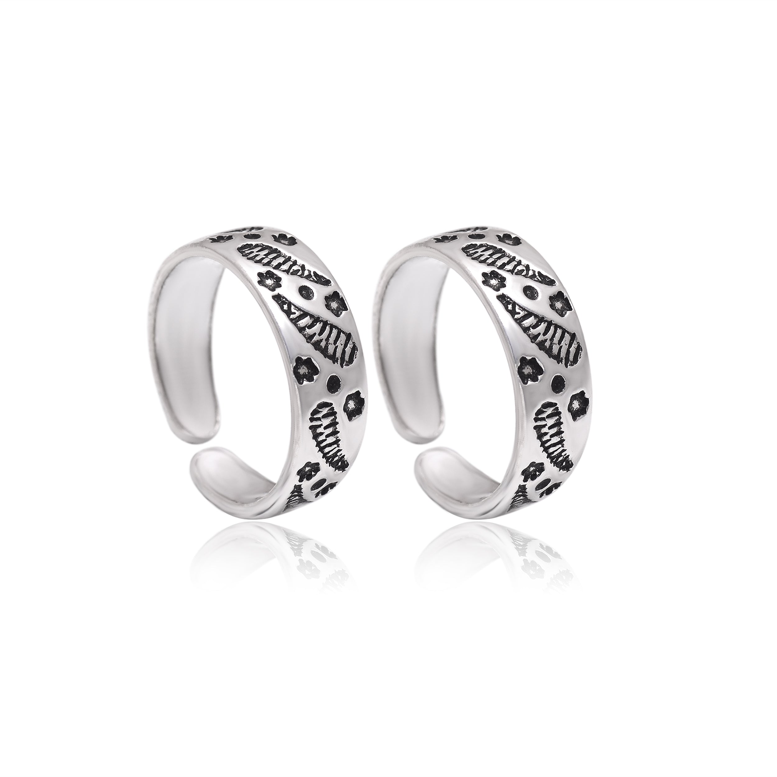 Unique pair of Oxidized Silver Toe Rings Bichiya in 925 Sterling Silve