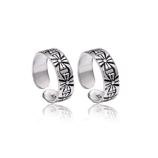 Pair of Chic Oxidized Toe Rings in 925 Sterling Silver