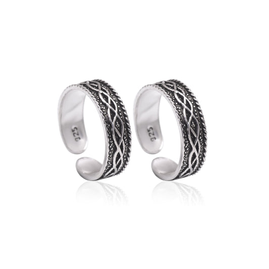 Pair of Designer 925 Silver Silver Oxidized Toe Rings