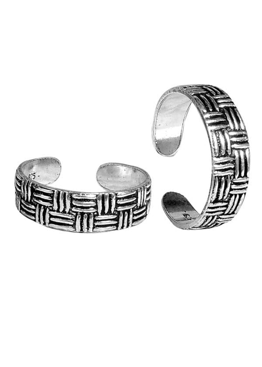 Pair of Trendy Oxidized 925 Silver Toe rings