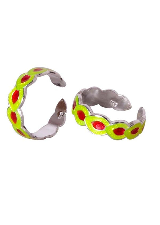 Colorful Yellow Enamel Toe Rings in 925 Sterling Silver