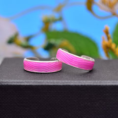 Pair of Colorful Pink Enamel Toe Rings in 925 Silver