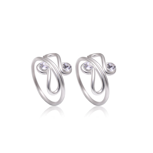 Pair of front open Toe rings in White Cubic Zirconia in 925 Silver