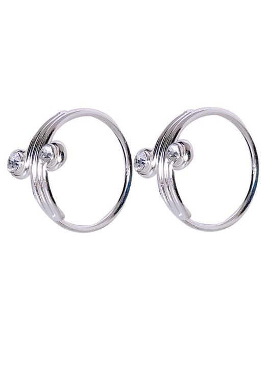 Pair of adjustable Toe rings in White Cubic Zirconia in 925 Silver