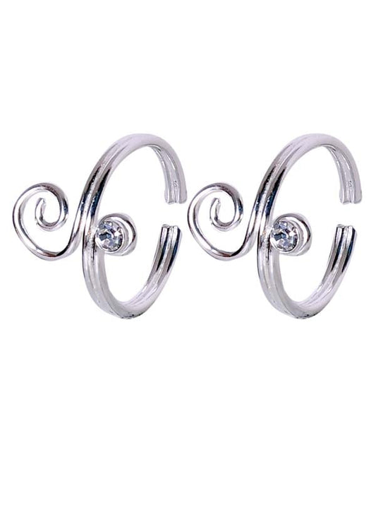 Pair of good looking Toe rings in White Cubic Zirconia in 925 Silver