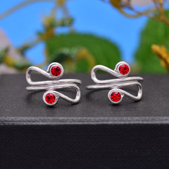 Unique 925 Silver Toe Rings in Red Cubic Zirconia