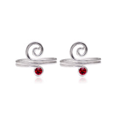 Pair of chic 925 Silver Toe rings in Red Cubic Zirconia