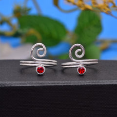 Pair of chic 925 Silver Toe rings in Red Cubic Zirconia